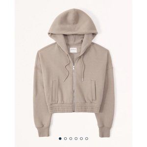 Cropped Slouchy Hooded Zip-Up Jacket